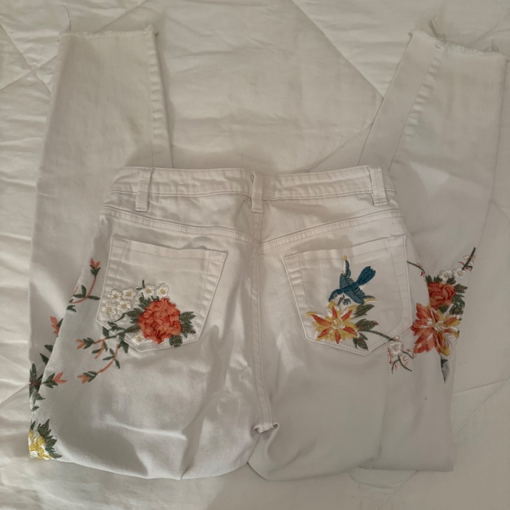 Nanette Lepore Embroidered Jeans High Rise Astor Skinny White Denim - Picture 3 of 4